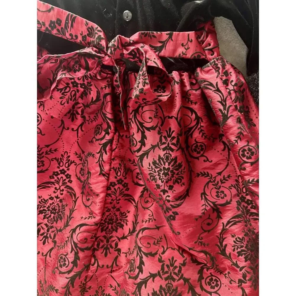 jona michelle‎ girls holiday dress red black velvet damask party 4-5T